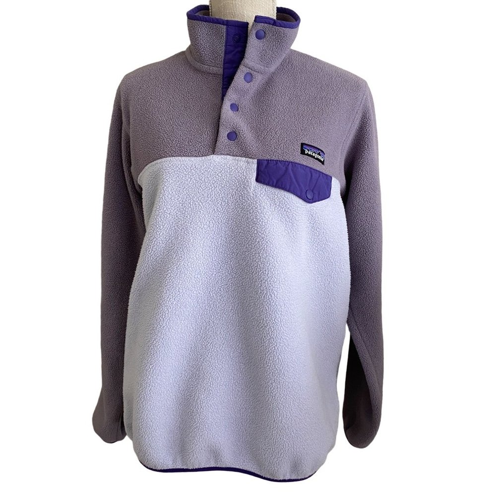 Patagonia Two-Tone Lavender and Purple Snap-Up Fleece Pullover
